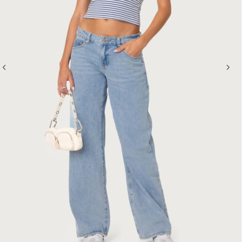 Edikted Raelynn Low Rise Jeans Sz S Light Wash